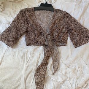 Cheetah print front tie crop top